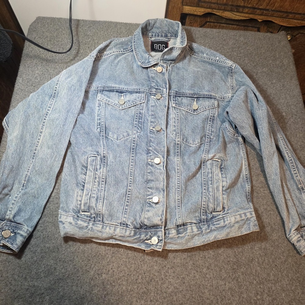 BDG Skull Print Floral Oversized Denim Jacket Size Medium Urban Outfitters J2